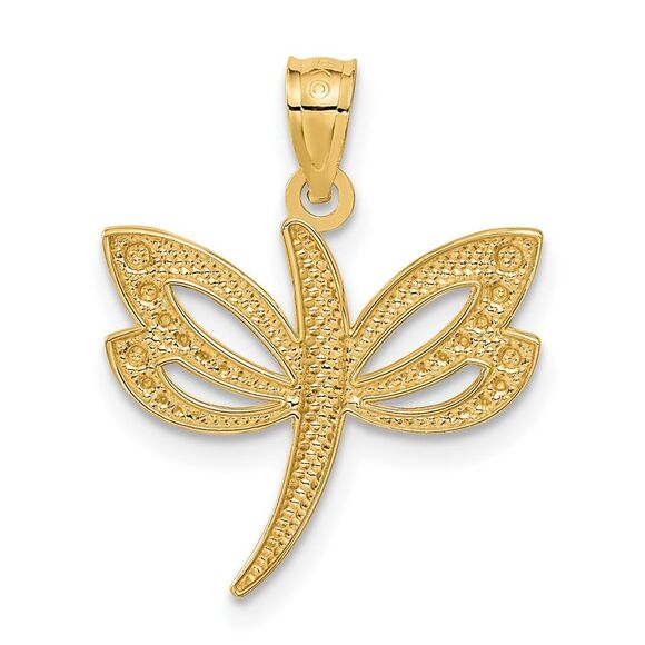 14k Yellow Gold and White Rhodium Two Tone Dragonfly Pendant, 18mm - Picture 3 of 5